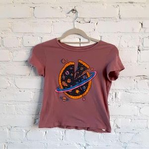 Old navy pink Planet Pizza Cropped t-shirt